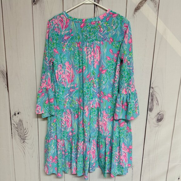 Lilly Pulitzer Gabriel Dress 4 Amalfi Blue Best Fishes Tiered EUC - Picture 3 of 11